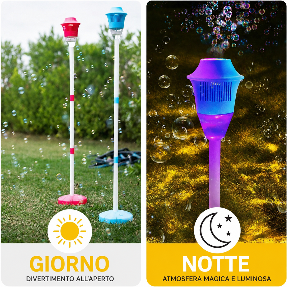 BubbleTorch™ – Il Lampione delle Bolle Magiche con Luci e Musica Integrate