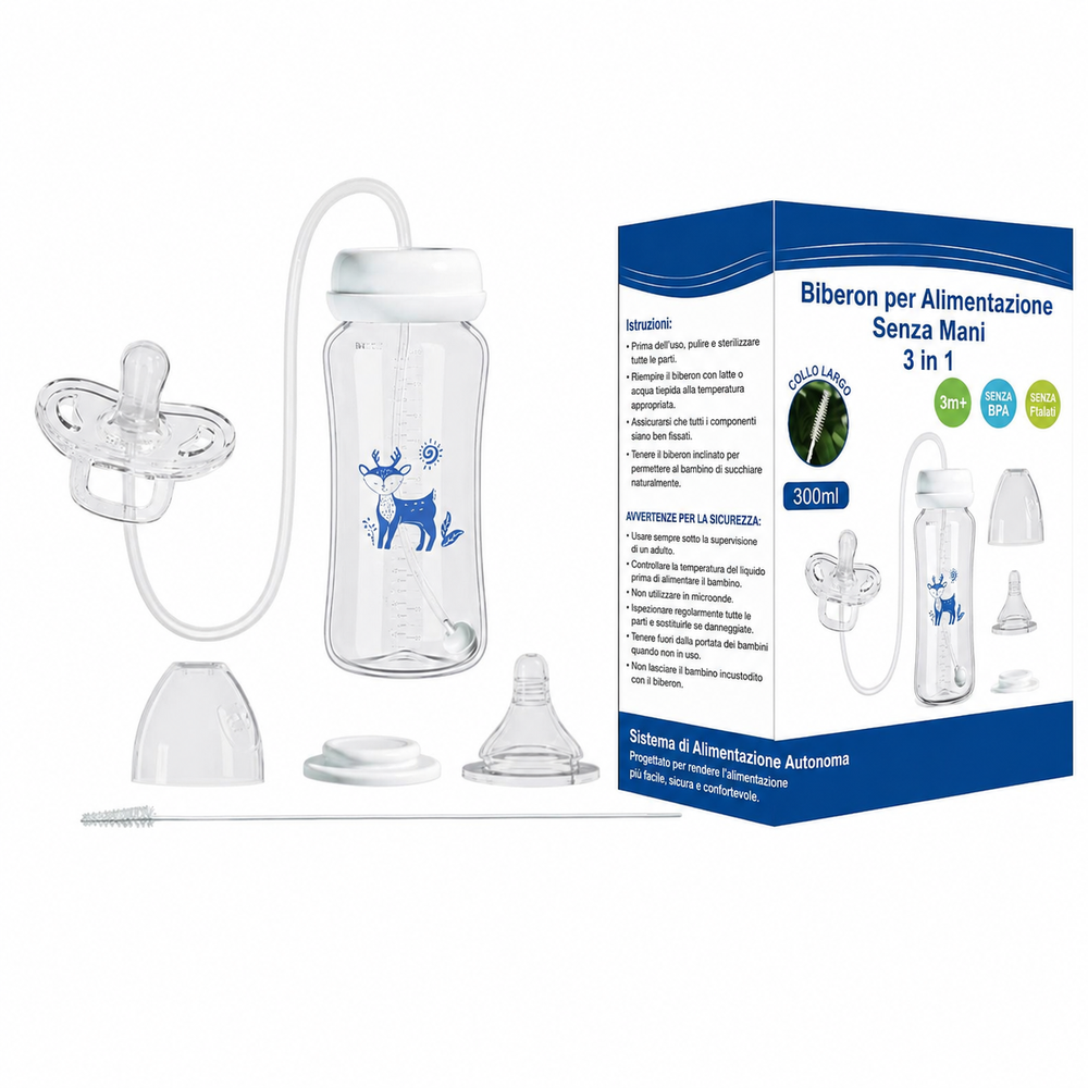 Biberon anticoliche  a collo largo 3 in 1 a mani libere da 300 ml