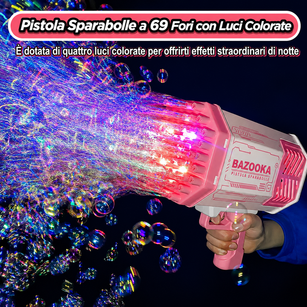 💥 Bubble Bazooka Pro™ – Pistola Sparabolle LED a 69 Fori