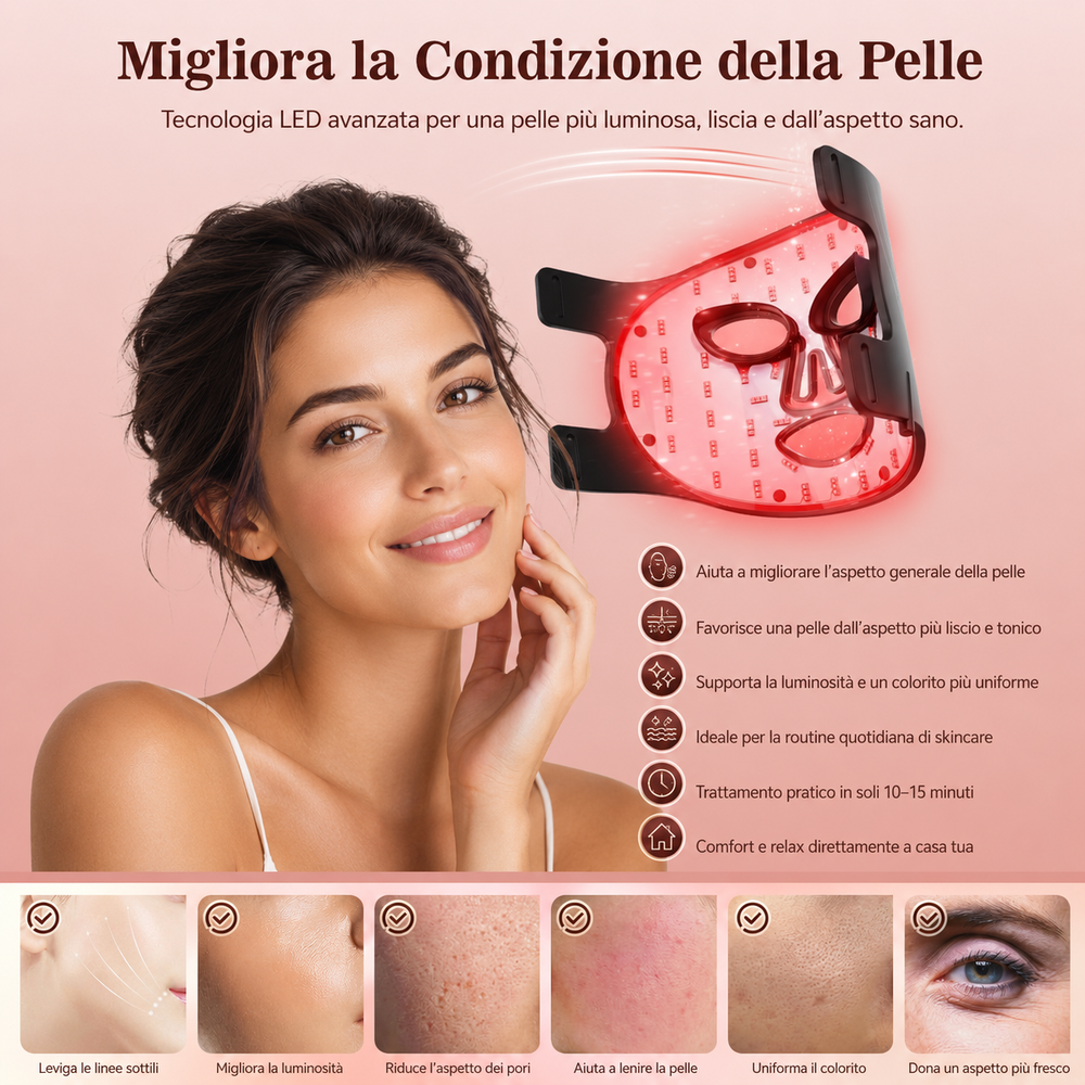 Face Mask LED 180 con Luce Rossa e Infrarosso Vicino per un'azione defaticante