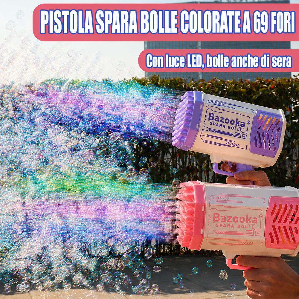 💥 Bubble Bazooka Pro™ – Pistola Sparabolle LED a 69 Fori